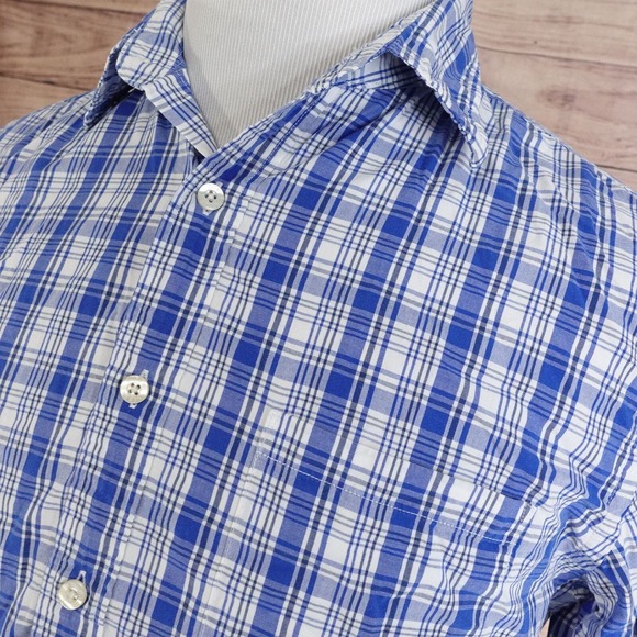 J.CREW MEN'S CASUAL BUTTON UP SHIRT PLAID TAILORED FIT SIZE M BLUE WASHED - Picture 2 of 6